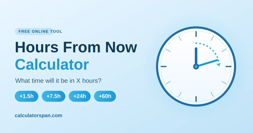 Hours From Now Calculator: What Time Will It Be in X Hours? 1 Hours From Now Calculator showing what time it will be in X hours