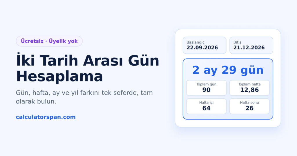 Türkçe iki tarih arası gün hesaplama aracı ekran görüntüsü