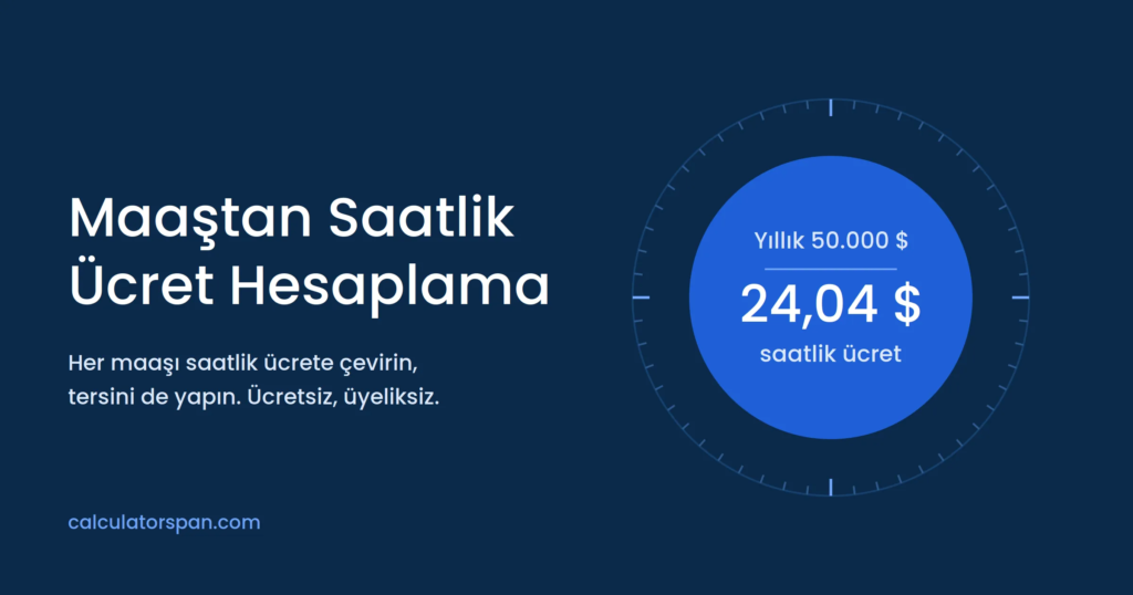 Saatlik ücret hesaplama aracı: yıllık 50.000 $ maaş saatte 24,04 $ eder